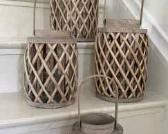 Set Of Four Grey Willow Cylinder Lanterns With Glass Inserts NEW