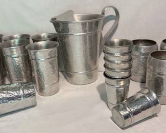 Vintage Gailstyn Aluminum Pitcher, Mugs, Glasses, And Tumblers