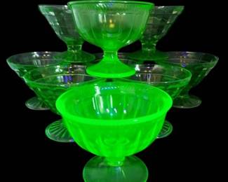 Nine Uranium Glass Dessert Sherbet Cups