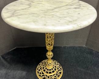 Small Marble Side Table w Brass Base