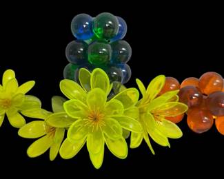 Lucite Flower Bouquet Blue Orange Grape Clusters