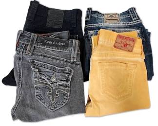 Four Pairs of Mens Womens True Religion Rock Revival Jeans