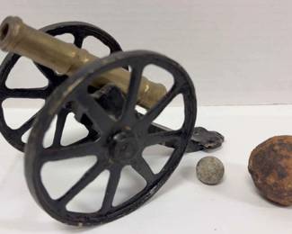 Cast Iron Cannon Toy, Musket Ball, And Cannon Ball