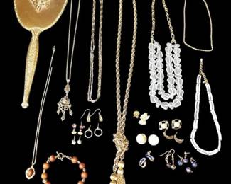 GoldToned Mirror and Costume Jewelry Including Whiting Davis, Monet More