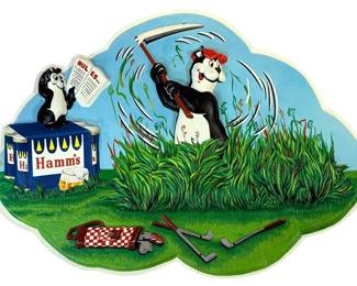 Hamms Beer Plastic Golfing Bear Advertising Sign