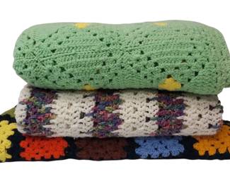 3 Colorful Handmade Crochet Afghan Blankets