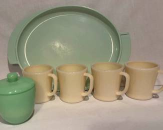 Vintage Boonton Melamine Platter, Four Fire King D Handle Coffee Mugs, And More