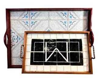 Two Large Wood Serving Trays