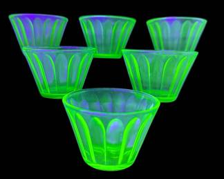 6 Hazel Atlas Uranium Glass Custard Cups