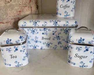 Laura Ashely Bread Bin, Canister Set China Rose Pattern NEW