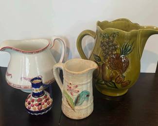 Four Vintage Pottery Ceramic Pitchers