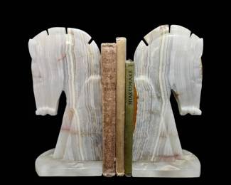 Vintage White Onyx Horsehead Bookends 3 Antique Books