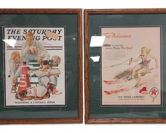 Two Framed Vintage AdvertisementsNorman Rockwell Texaco