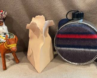 VINTAGE Wool Galvanized Metal Canteen Water Can With Strap Camping Hiking, Pottery And Donkey Ride