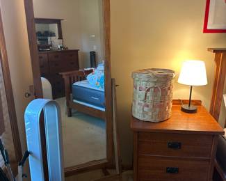 Floor mirror, mission style night stand