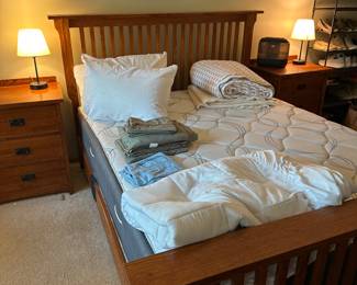Mission style bed, nightstands