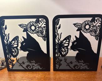 Awesome Metal Cat Butterfly Book Ends