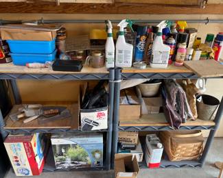 Yard Decor, Tools, Chemicals, and Shelving 