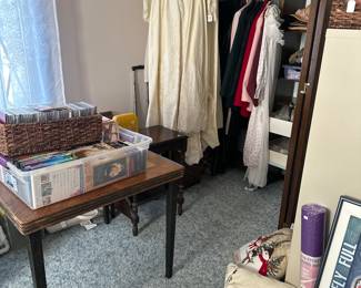 Vintage gowns, CDs, VHS