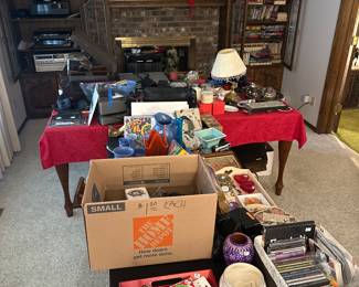 Vases, pottery, electronics, CDs