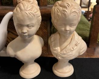 Vintage Chalkware Busts Boy and Girl