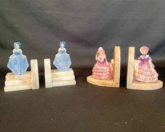 English Porcelain And Marble Bookends