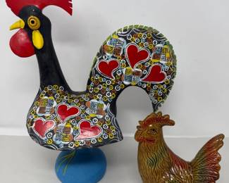 100 HandPaintedPortugeseGoodLuckRoosterCeramicStatue