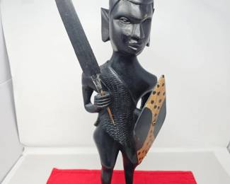 51 VintageAfricanHandCarvedTraditionalWarriorWoodSculpture