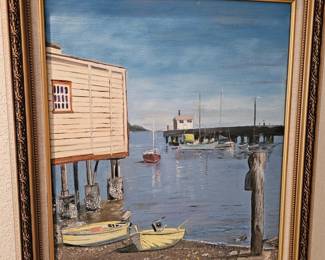121 OriginalOilPaintingBoatsOnTheBeachByJanetTimms