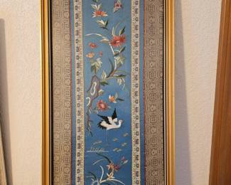 159 BeautifulEmbroideryOnSilkFramedUnderGlass