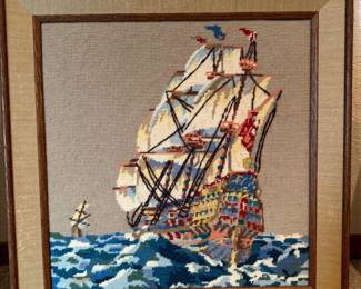 32 VintageHandcraftedSailingShipNeedlepointArt