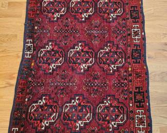 139 VintageHandwovenDeepRedTurkomanRug