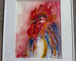 52 OriginalRoosterWatercolorSignedbyRCaples