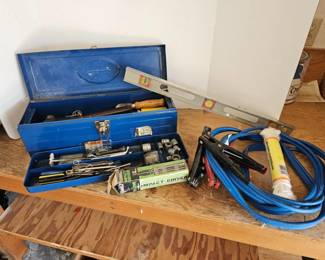 173 VintageWoolworthsBlueToolBoxFullOfTools