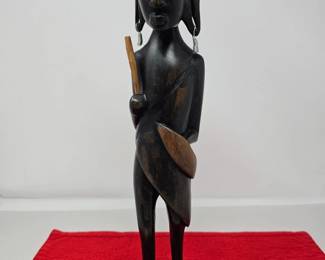 55 VintageAfricanHandCarvedTraditionalWomanWoodSculpture