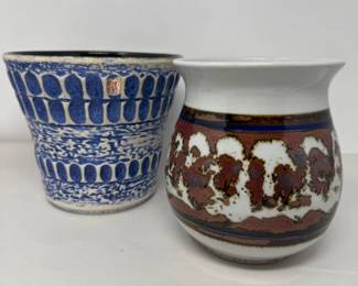 108 HandThrownGlazedPotSignedFleming92AsianThumbprintPot