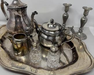 42 SilverPlateTeaCoffeeServicePewterCandlesticks