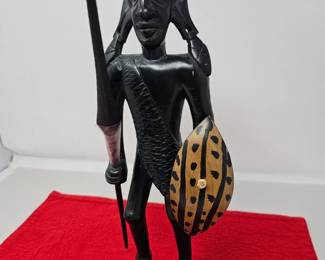 53 VintageAfricanHandCarvedTraditionalWarriorWoodSculpture