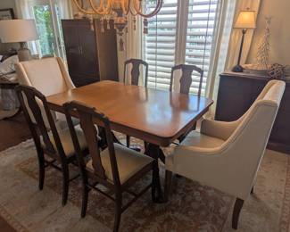 Dining table with 5 wooden chairs and 2 upholstered dining chairs (chair #5 not pictured) 