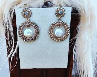 Pearl Earrings With Iridescent Stones
