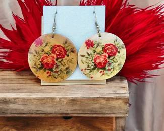 Vintage Wood Rose Earrings