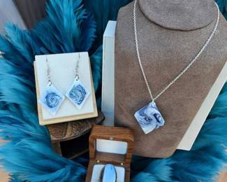 Blue Owhyee Ring Tested Size 9 With Necklace Earrings