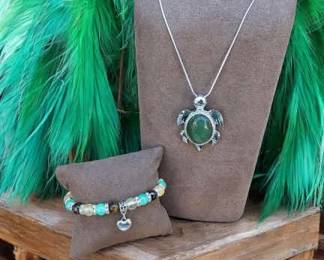 Green Adventurine Sea Turtle Necklace SemiPrecious Stone Bracelet Tested