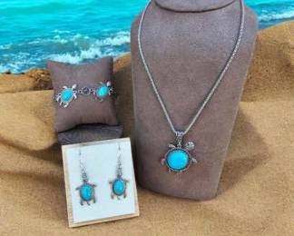 Sea Turtle Necklace, Earrings Bracelet