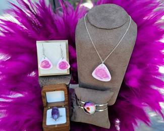 Purple Botswana Ring Tested Size 8 Swirl Necklace Earrings Bracelet
