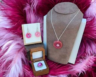 Pink Solar Quartz Ring Tested Size 6 Necklace Earrings