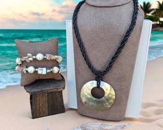 Vintage Abalone Bead Seed Necklace Bracelet