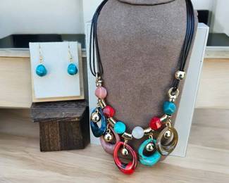 Bold Colored Statement Necklace Earrings