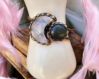 Crescent Moon Rose Quartz Fiery Labradorite Bracelet Tested