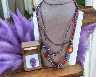 Purple Botswana Ring Tested Size 11 MultiStrand Necklace